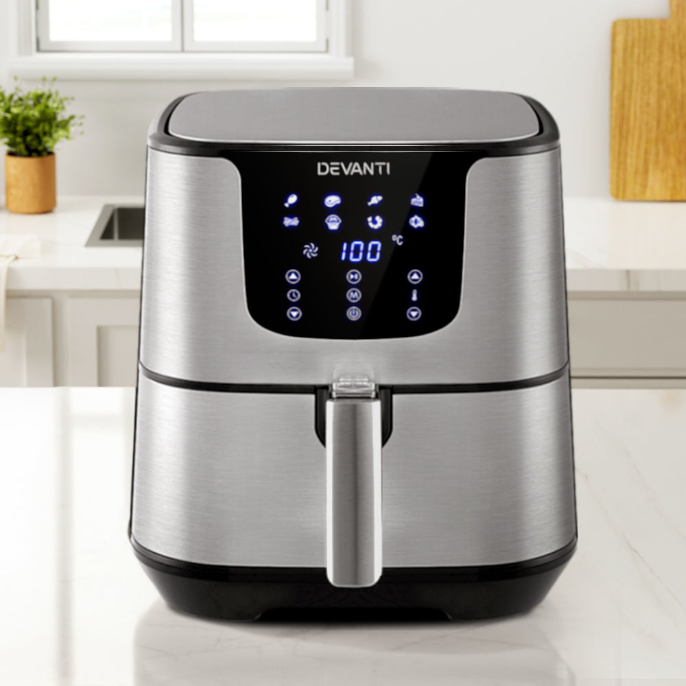 Devanti Air Fryer 7L LCD Fryers Stainless Steel-Air Fryers-PEROZ Accessories