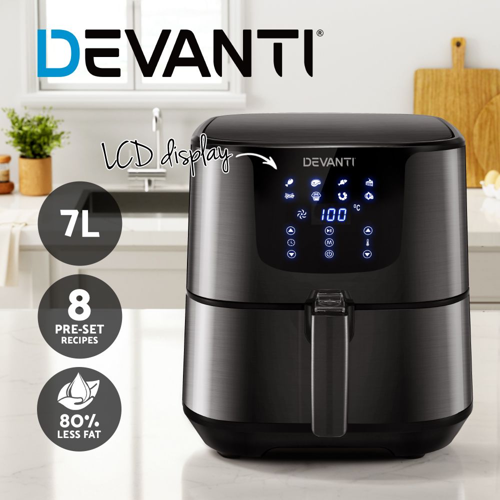 Devanti Air Fryer 7L LCD Fryers Black-Air Fryers-PEROZ Accessories