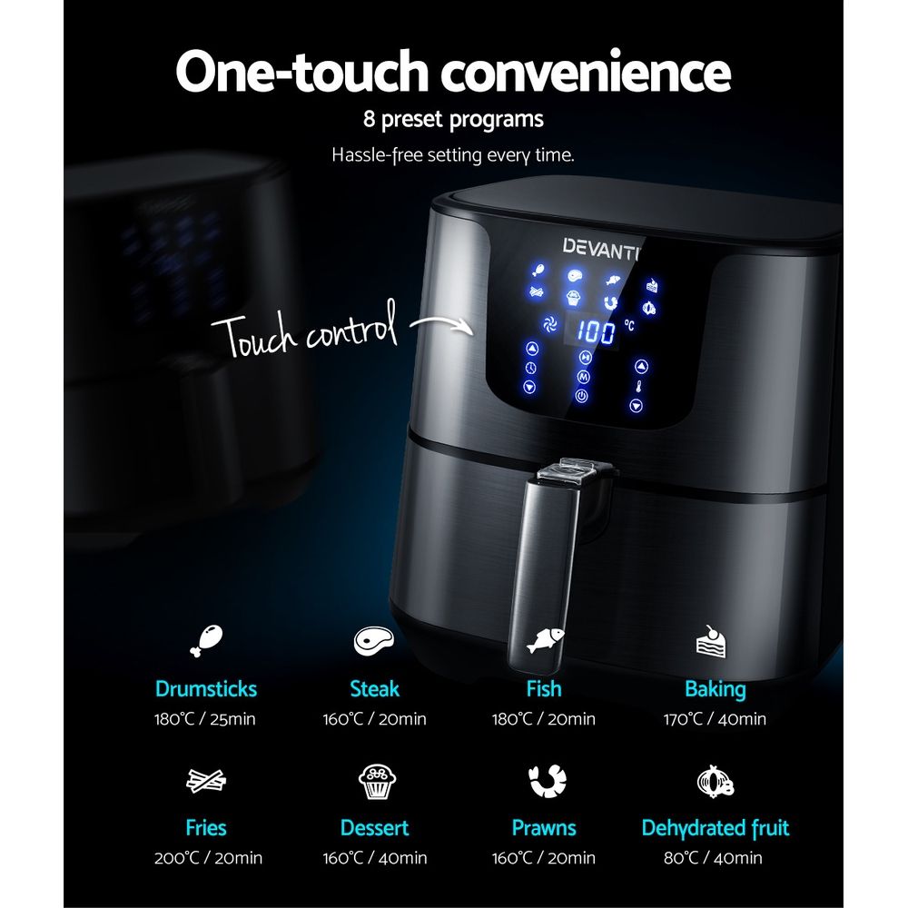 Devanti Air Fryer 7L LCD Fryers Black-Air Fryers-PEROZ Accessories