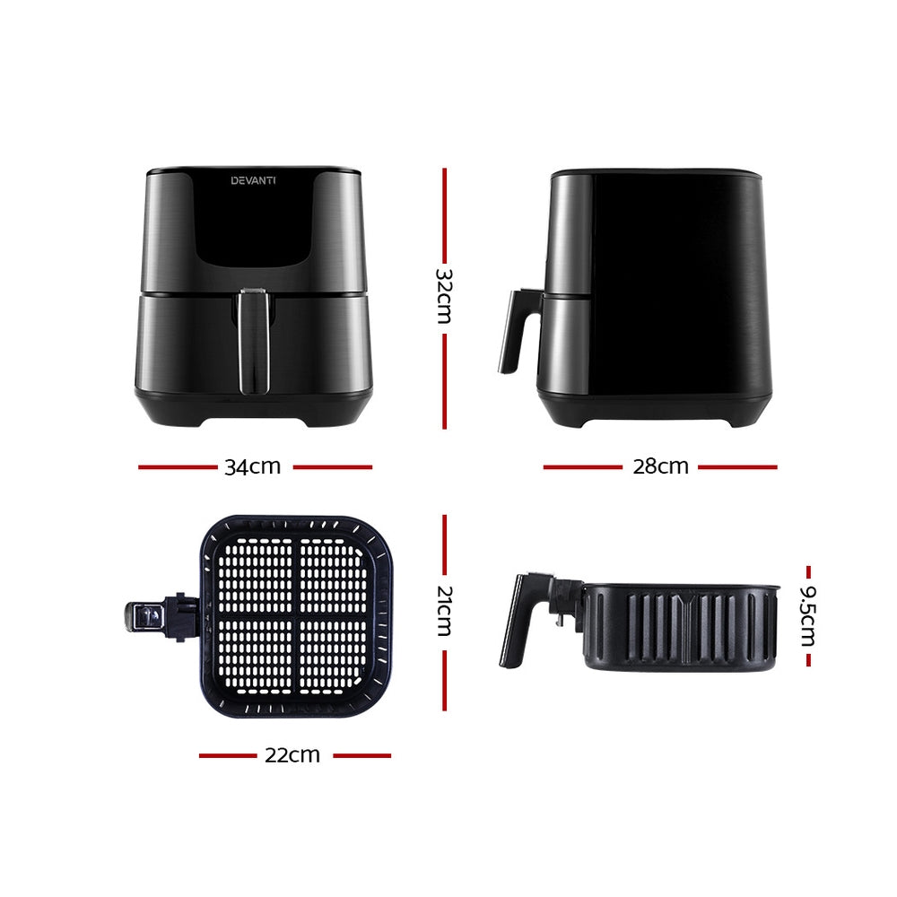 Devanti Air Fryer 7L LCD Fryers Black-Air Fryers-PEROZ Accessories