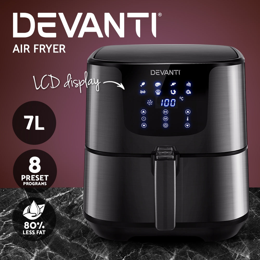 Devanti Air Fryer 7L LCD Fryers Black-Air Fryers-PEROZ Accessories