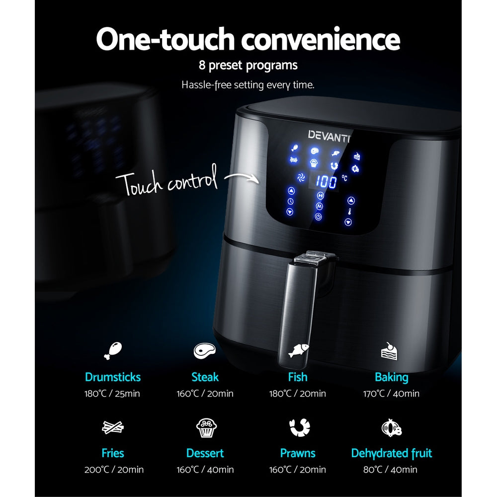 Devanti Air Fryer 7L LCD Fryers Black-Air Fryers-PEROZ Accessories