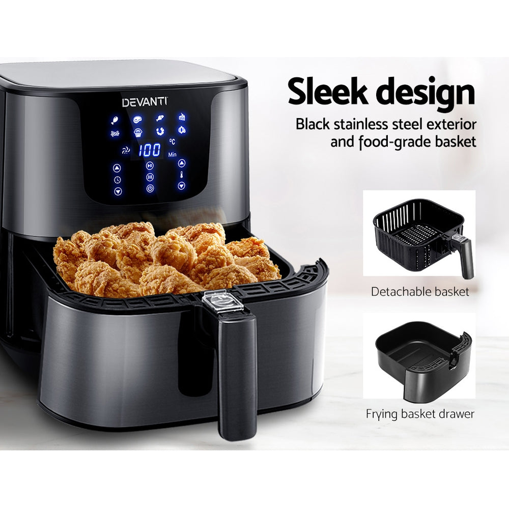 Devanti Air Fryer 7L LCD Fryers Black-Air Fryers-PEROZ Accessories