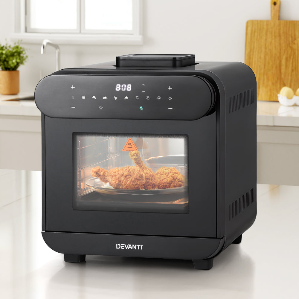 Devanti Steam Air Fryer Oven 15L W/ LCD Touch 1600W-Appliances > Kitchen Appliances-PEROZ Accessories
