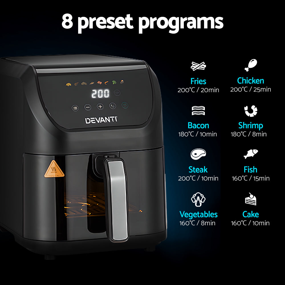 Devanti Air Fryer 5L W/ LCD Touch 1500W-Appliances > Kitchen Appliances-PEROZ Accessories