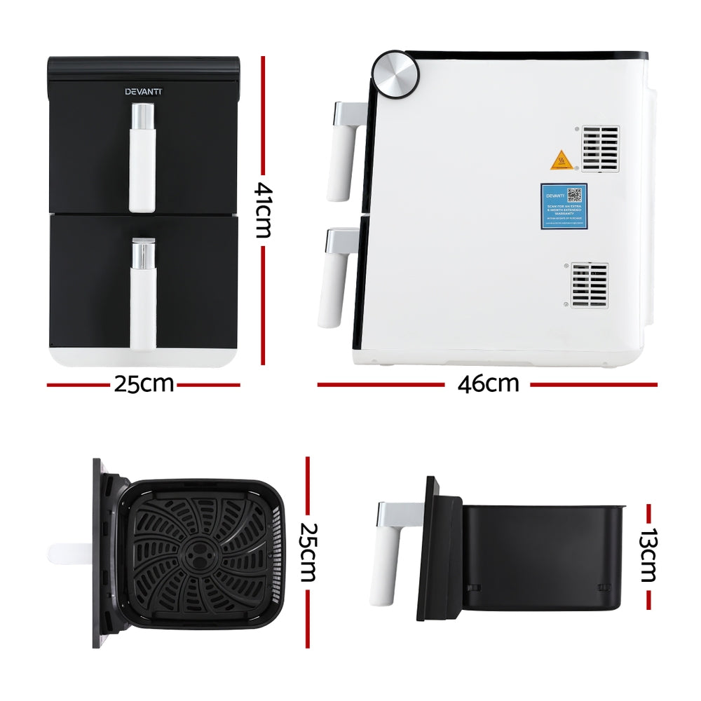 Devanti Air Fryer Oven 11L Dual Zone Fryers-Appliances > Kitchen Appliances > Air Fryers-PEROZ Accessories