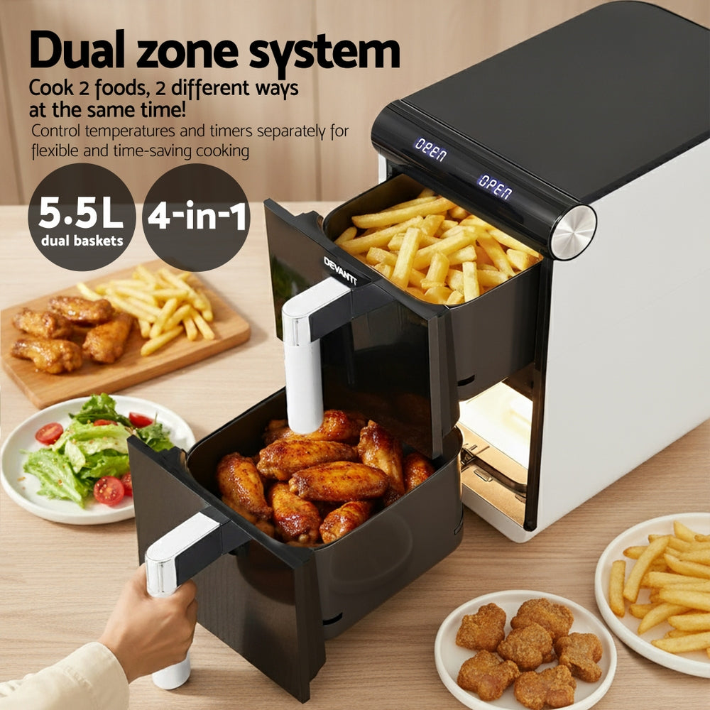 Devanti Air Fryer Oven 11L Dual Zone Fryers-Appliances > Kitchen Appliances > Air Fryers-PEROZ Accessories