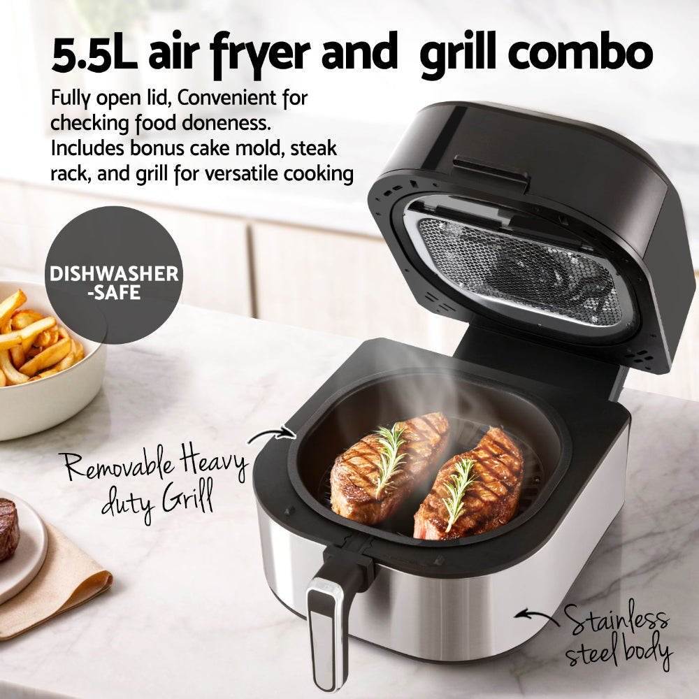 Devanti 5.5L Air Fryer & Grill LCD Fryers 1500W-Appliances > Kitchen Appliances > Air Fryers-PEROZ Accessories
