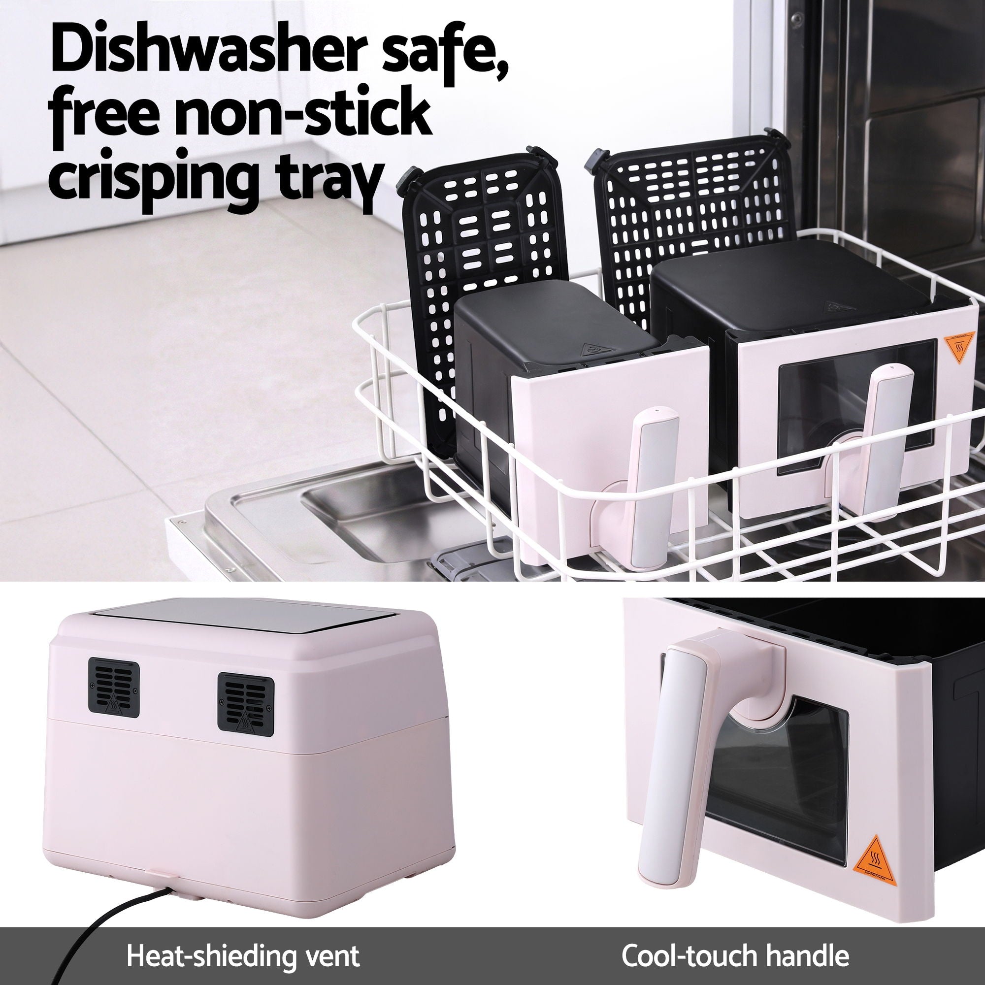 Devanti Air Fryer 9L Dual Zone Fryers 2600W Pink-Appliances > Kitchen Appliances > Air Fryers-PEROZ Accessories
