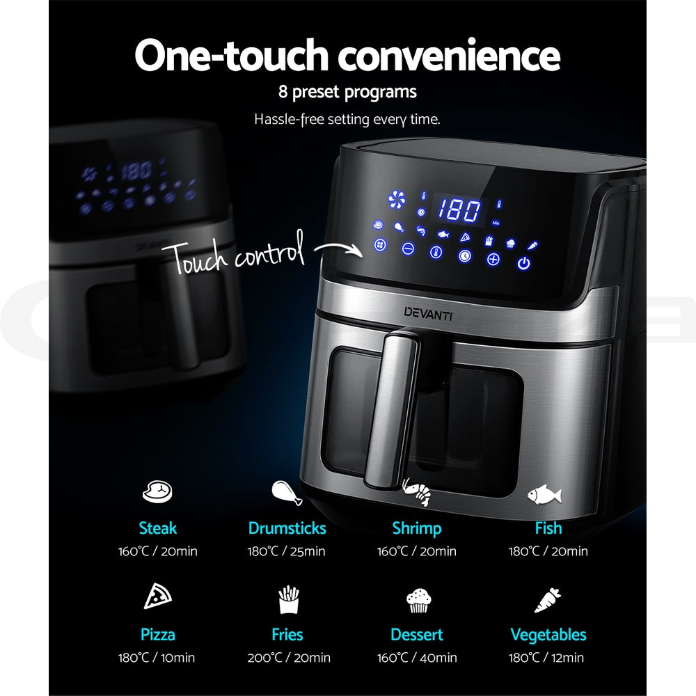 Devanti Air Fryer 6.5L LCD Fryers Clear Window-Air Fryers-PEROZ Accessories
