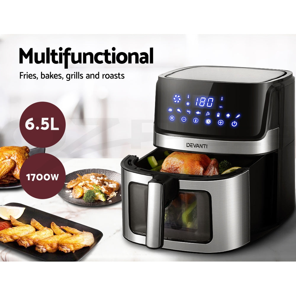 Devanti Air Fryer 6.5L LCD Fryers Clear Window-Air Fryers-PEROZ Accessories