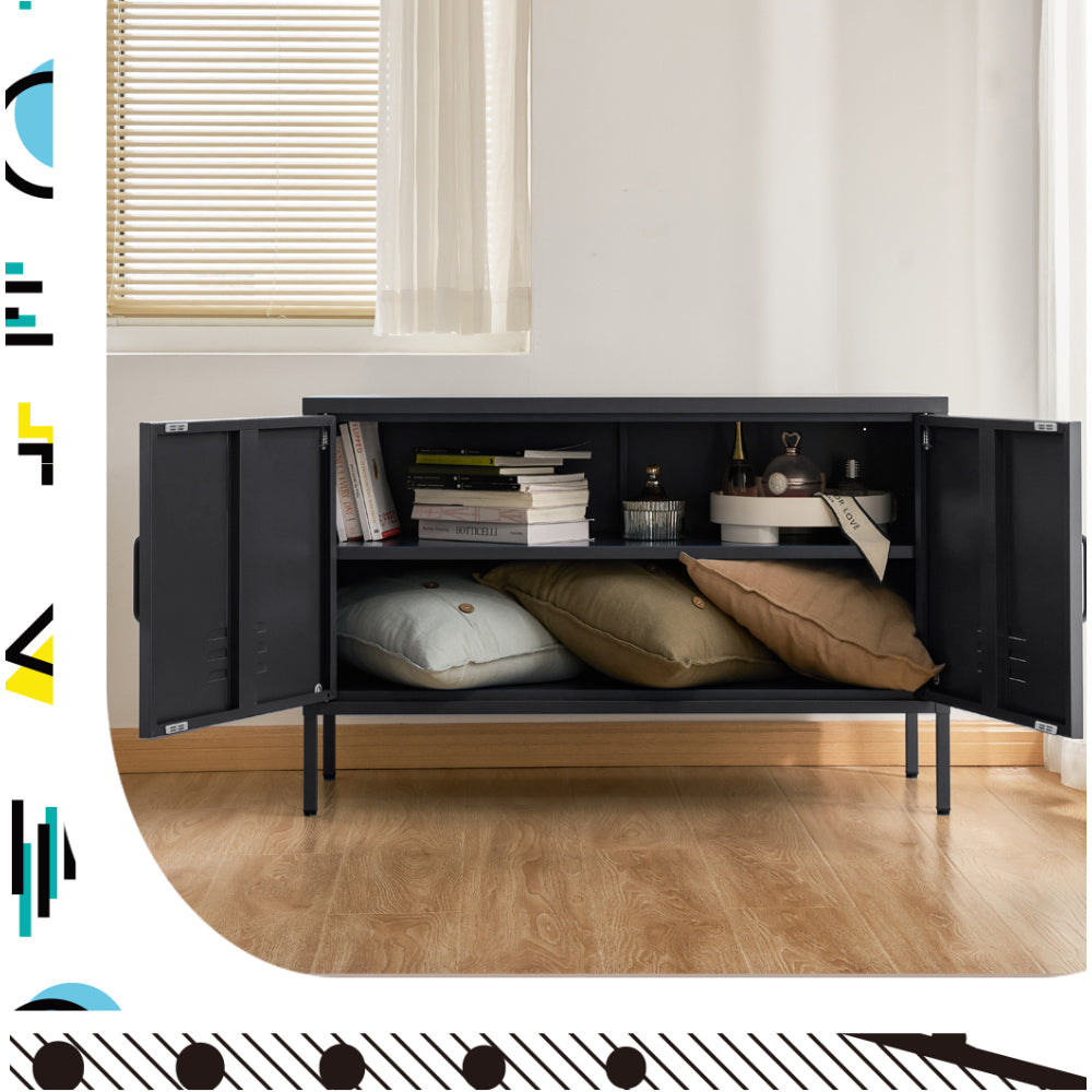 Artiss Buffet Sideboard Metal Cabinet - BASE Charcoal-Furniture > Living Room-PEROZ Accessories