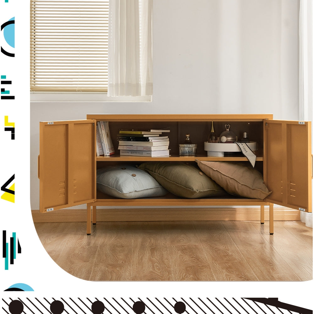 Artiss Buffet Sideboard Metal Cabinet - BASE Yellow-Furniture > Living Room-PEROZ Accessories