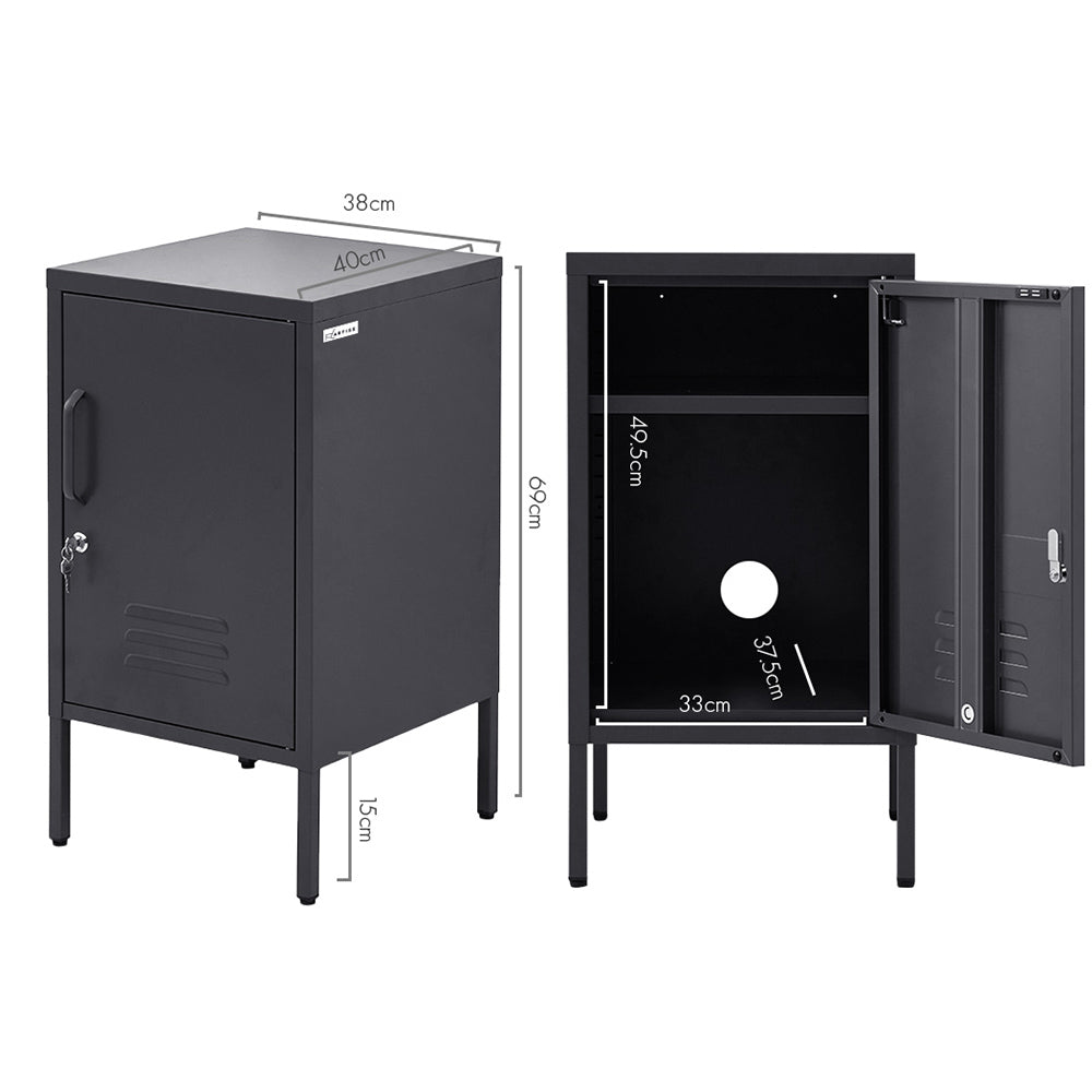 Artiss Bedside Table Metal Cabinet - Black-Bedside Tables-PEROZ Accessories