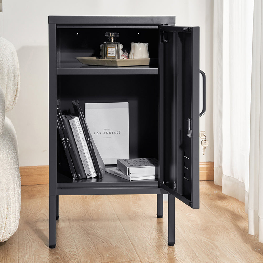 Artiss Bedside Table Metal Cabinet - Black-Bedside Tables-PEROZ Accessories