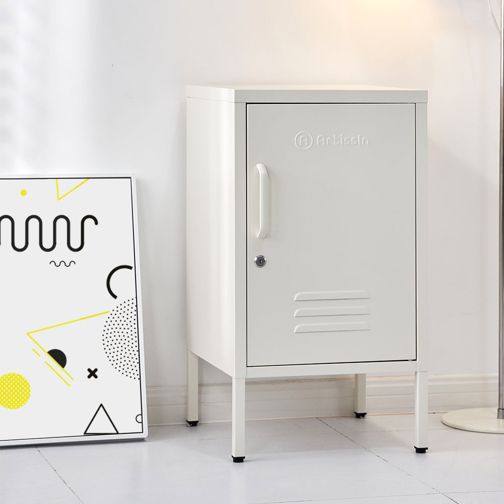 ArtissIn Bedside Table Metal Cabinet - White-Furniture > Bedroom > Bedside Tables-PEROZ Accessories