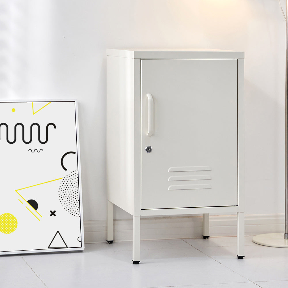 Artiss Bedside Table Metal Cabinet - White-BedSide Tabless-PEROZ Accessories