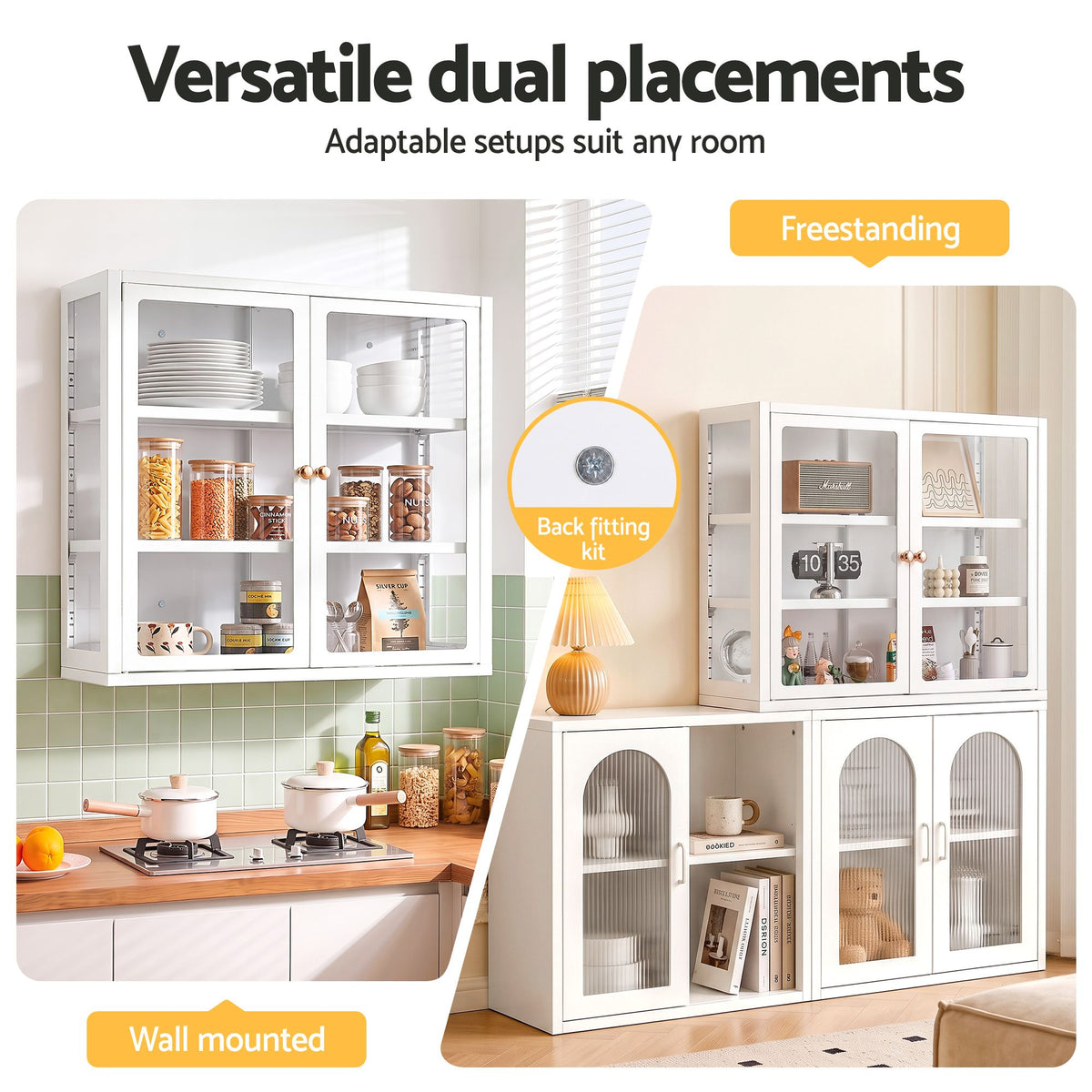 Artiss Buffet Cabinet Sideboard Wall Mounted Clear Display Storage 60cm White-Furniture > Dining > Buffets & Sideboards-PEROZ Accessories