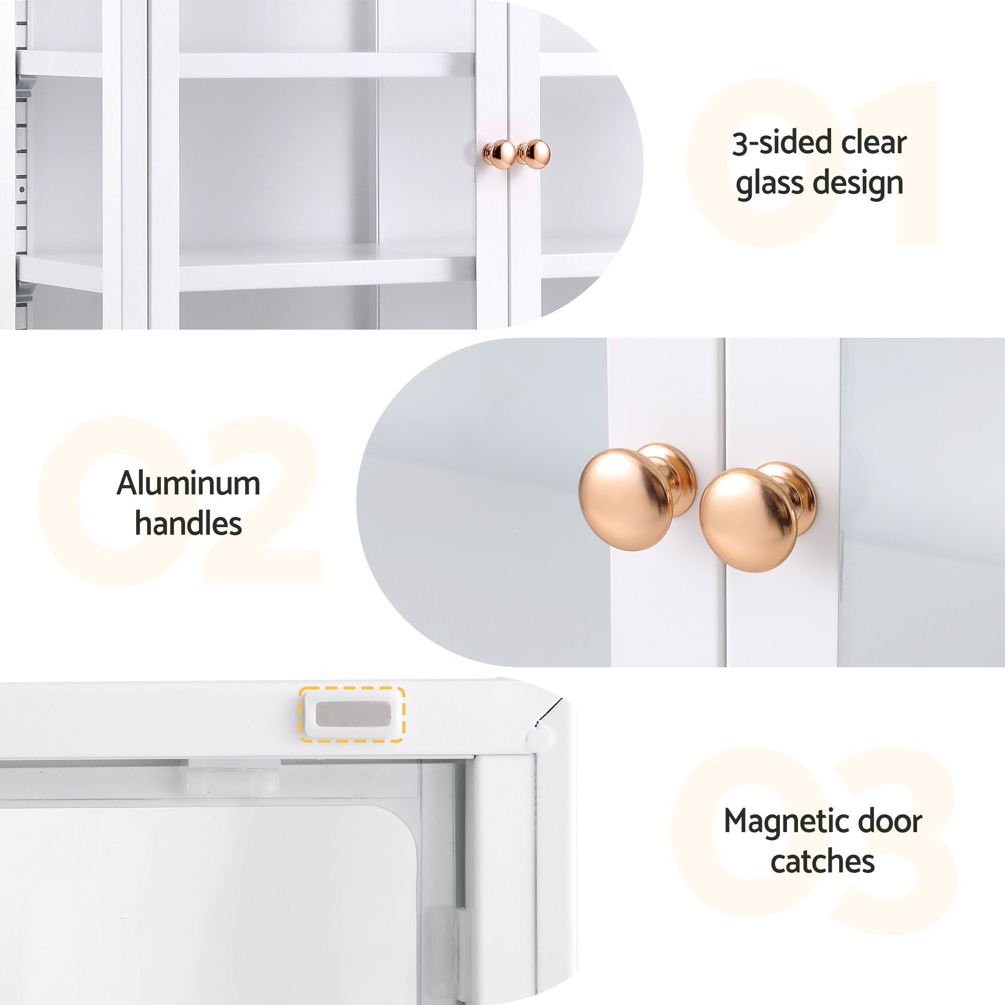 Artiss Buffet Cabinet Sideboard X2 Wall Mounted Clear Display Storage 60cm White