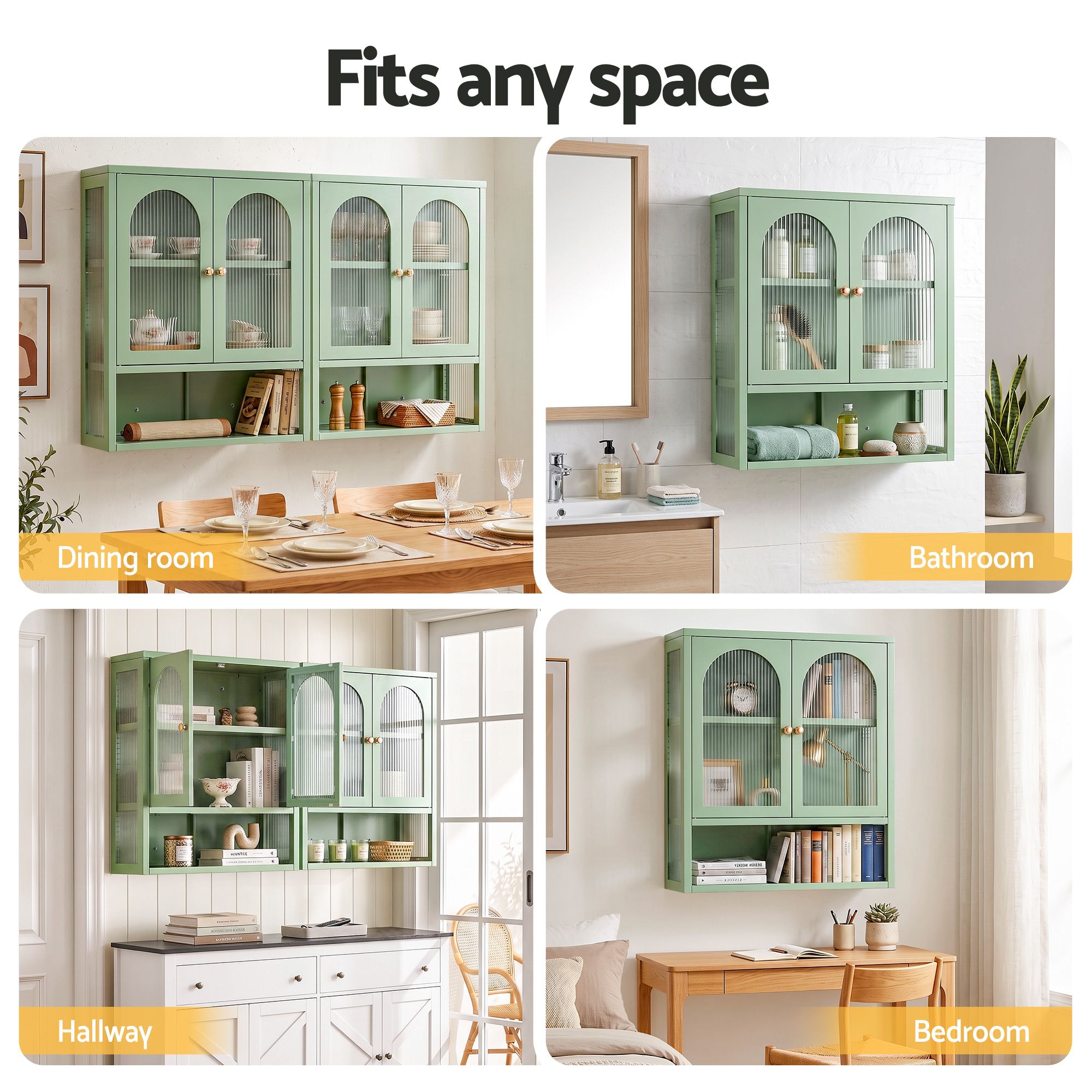 Artiss Buffet Cabinet Sideboard Wall Mounted Fluted Display Storage 70cm Green