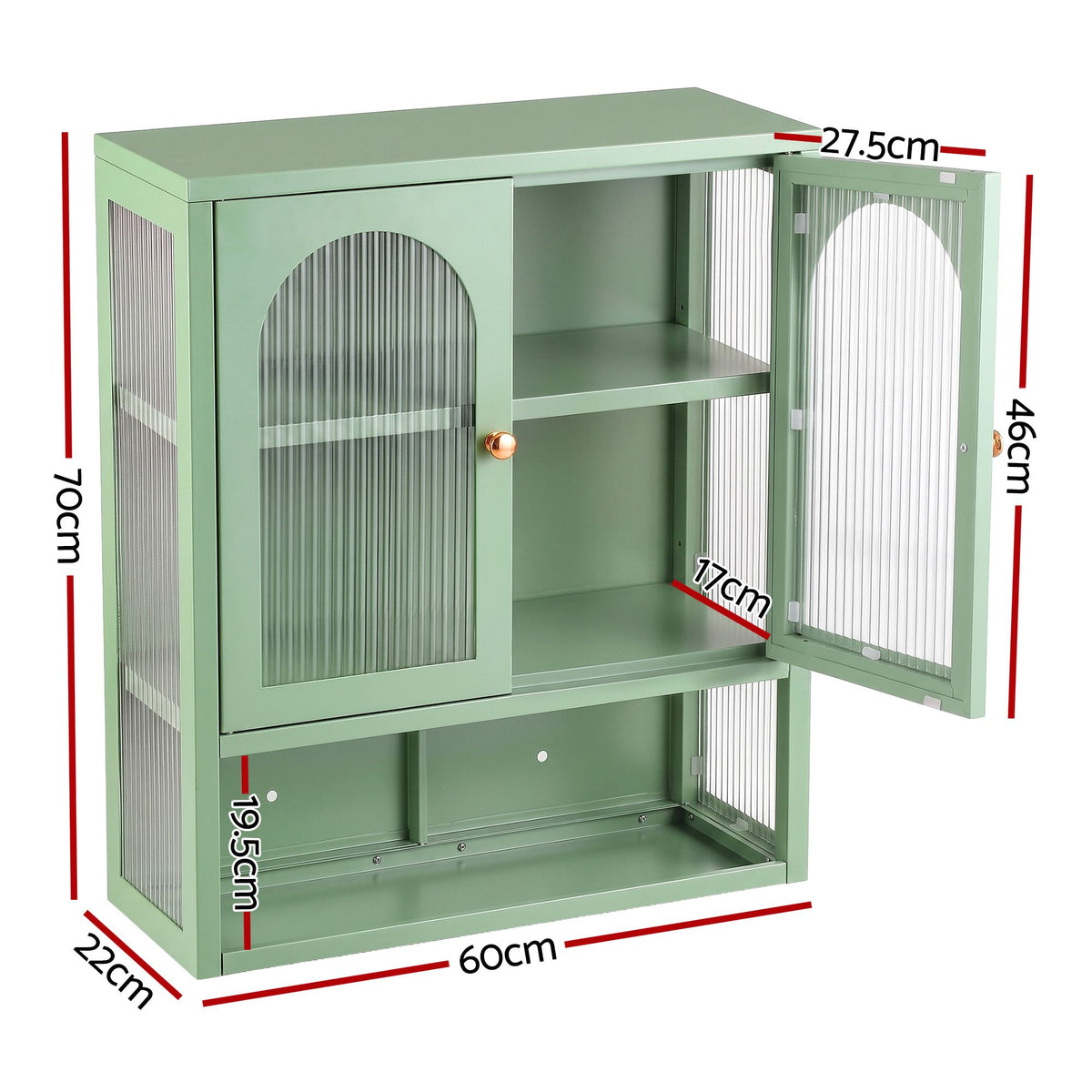 Artiss Buffet Cabinet Sideboards X2 Wall Mounted Fluted Display Storage Green-Furniture > Dining > Buffets & Sideboards-PEROZ Accessories