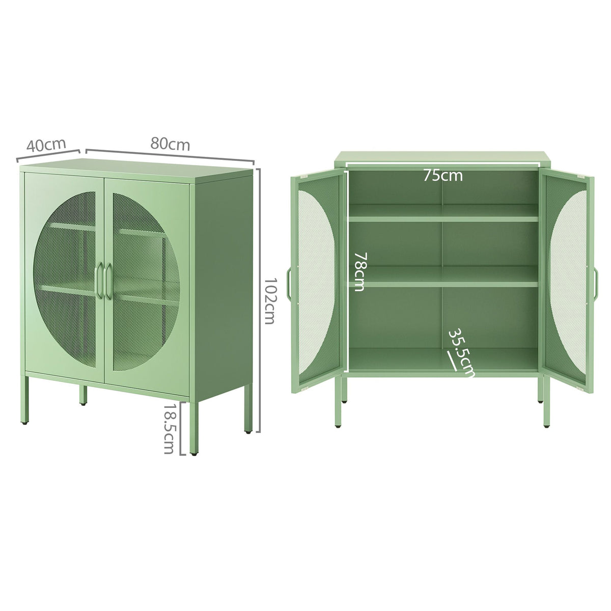 Artiss 2x Buffet Sideboard Cabinet ELSA Cupboard Storage Mesh Doors Metal Green-Furniture > Dining > Buffets & Sideboards-PEROZ Accessories