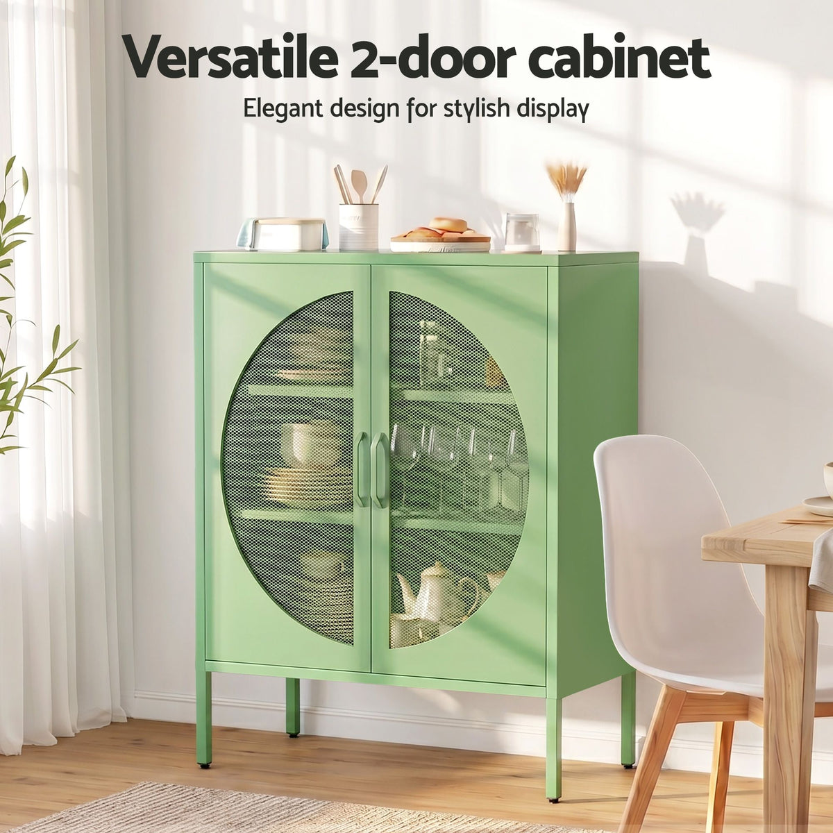 Artiss 2x Buffet Sideboard Cabinet ELSA Cupboard Storage Mesh Doors Metal Green-Furniture > Dining > Buffets & Sideboards-PEROZ Accessories