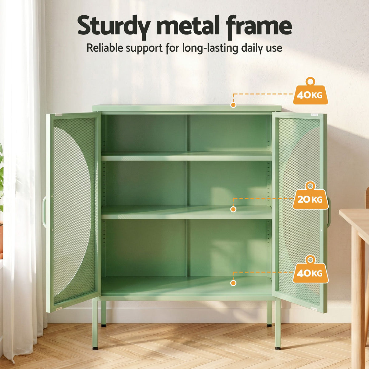 Artiss 2x Buffet Sideboard Cabinet ELSA Cupboard Storage Mesh Doors Metal Green-Furniture > Dining > Buffets & Sideboards-PEROZ Accessories
