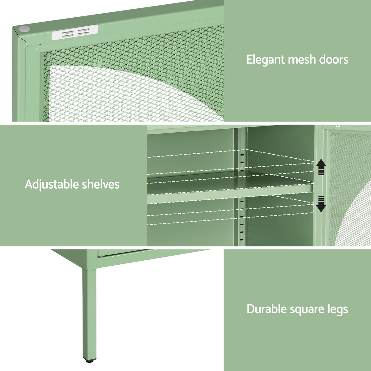 Artiss 2x Buffet Sideboard Cabinet ELSA Cupboard Storage Mesh Doors Metal Green-Furniture > Dining > Buffets & Sideboards-PEROZ Accessories
