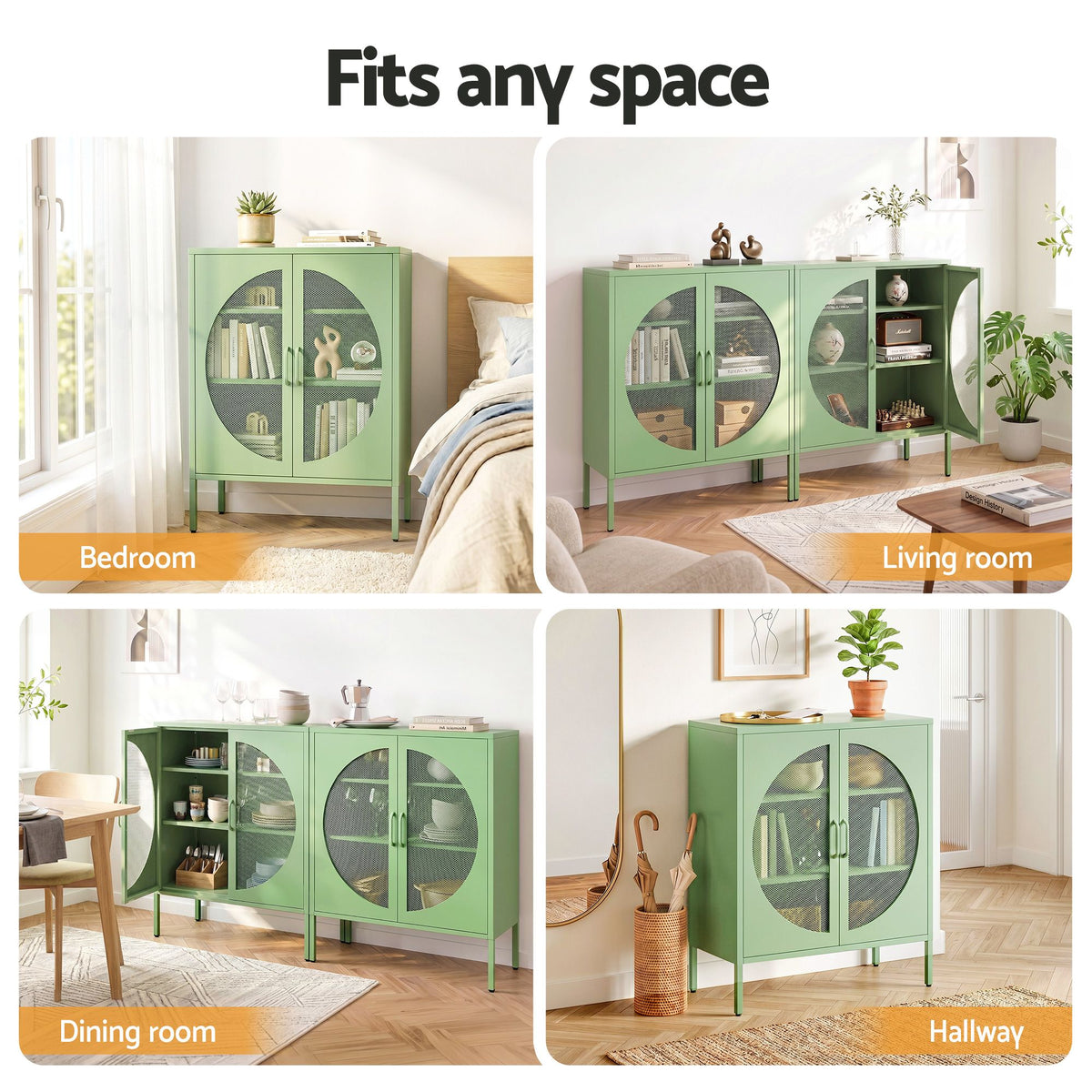 Artiss 2x Buffet Sideboard Cabinet ELSA Cupboard Storage Mesh Doors Metal Green-Furniture > Dining > Buffets & Sideboards-PEROZ Accessories