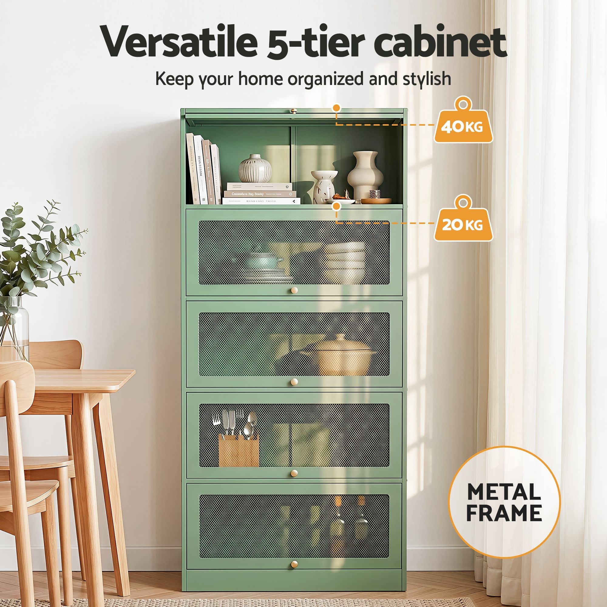 Artiss Buffet Sideboard Metal Cabinet - ELIA Green-Furniture > Living Room-PEROZ Accessories