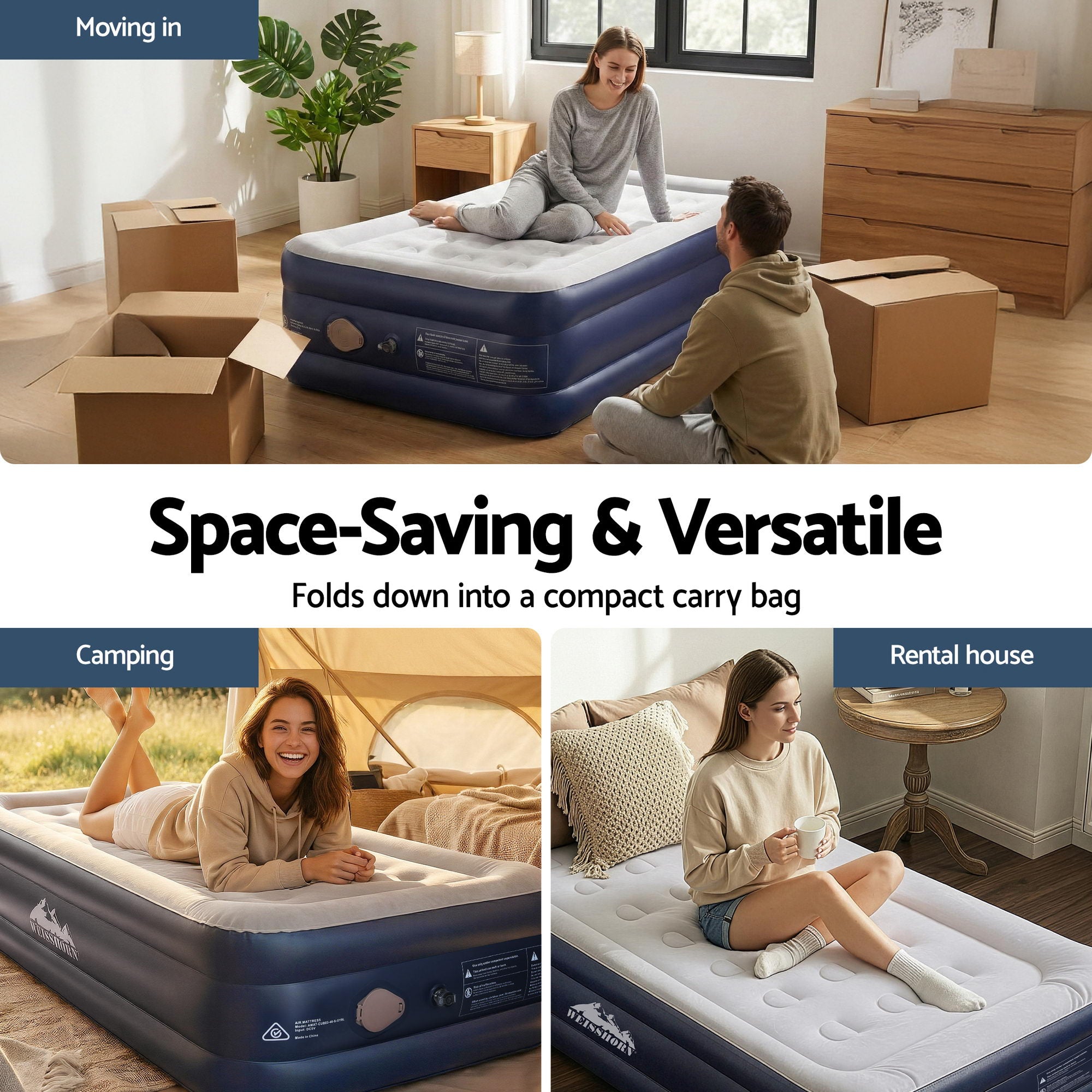 Weisshorn Air Mattress Single Inflatable Bed 46cm Air bed Cube-Outdoor Recreation > Camping > Inflatable Mattresses-PEROZ Accessories