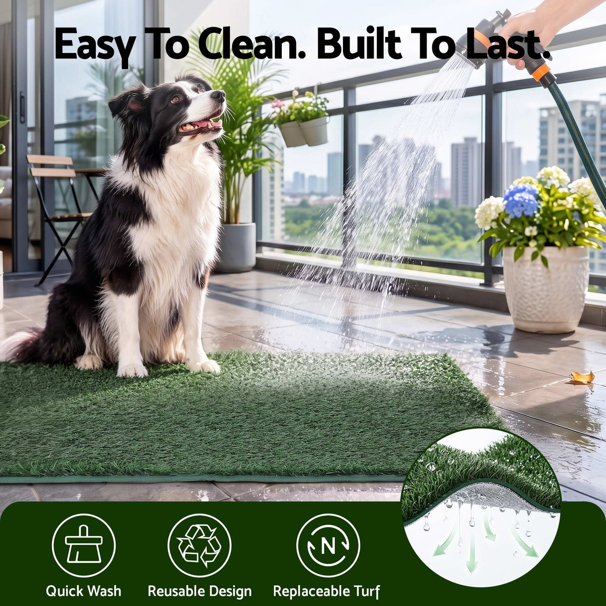 Prime Turf Foldable Dog Grass Potty Pad High Wall Tray for Apartment Balcony RV travel L-Home & Garden > Artificial Plants > Artificial Grass-PEROZ Accessories