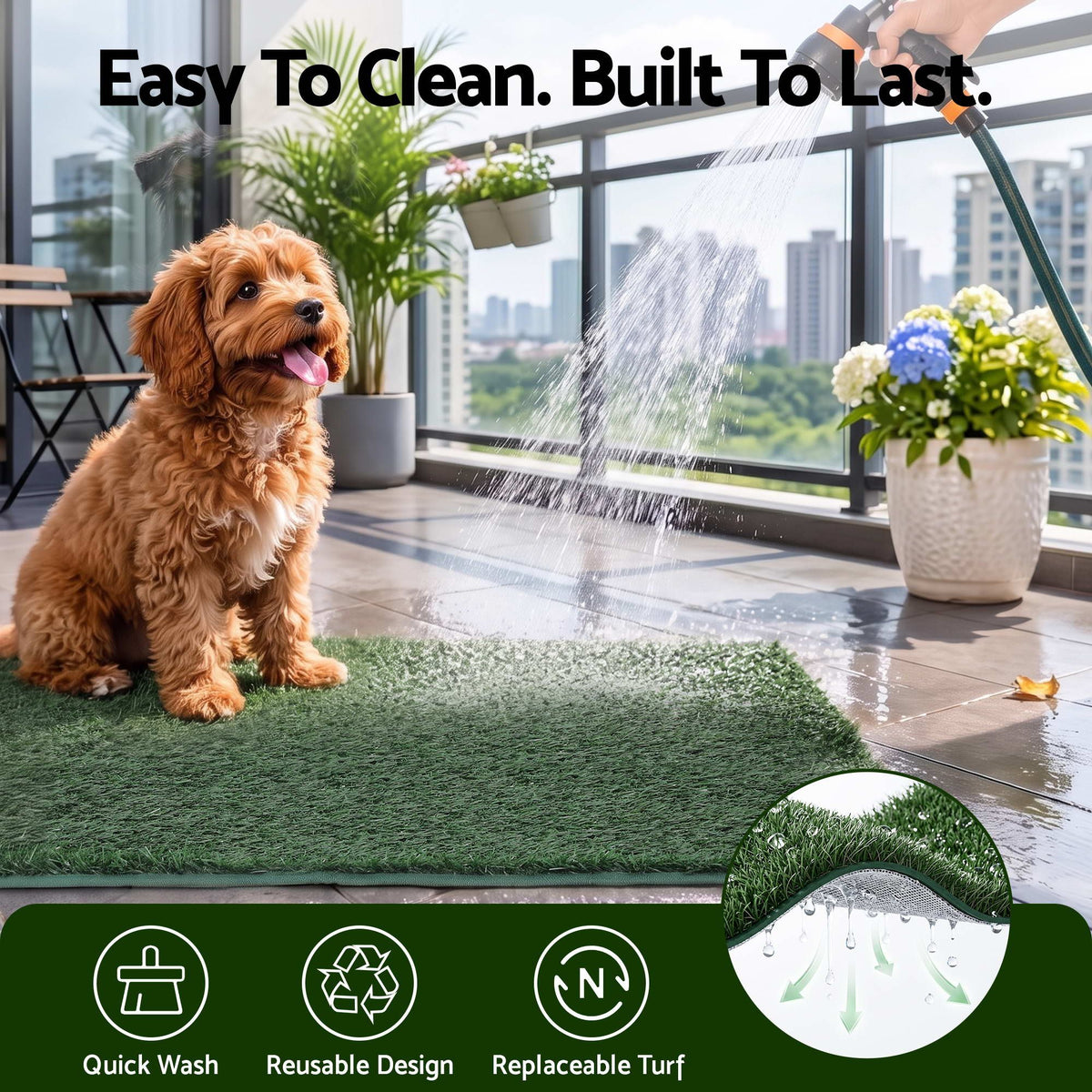 Prime Turf Foldable Dog Grass Potty Pad High Wall Tray for Apartment Balcony RV travel-Home & Garden > Artificial Plants > Artificial Grass-PEROZ Accessories