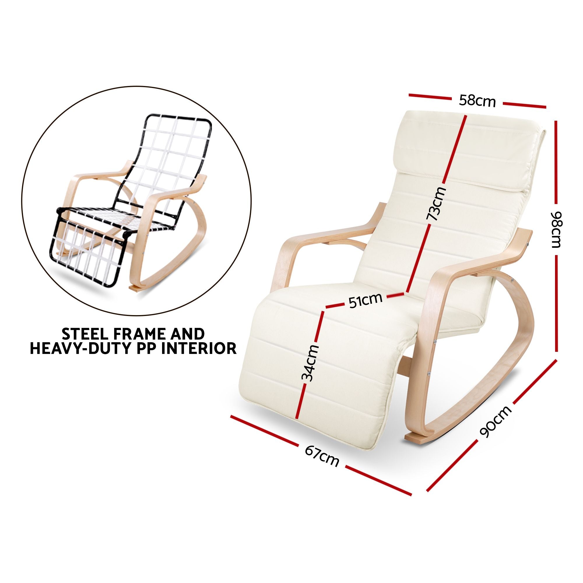 Artiss Rocking Armchair Footrest Nursing Beige Afton-Armchairs-PEROZ Accessories