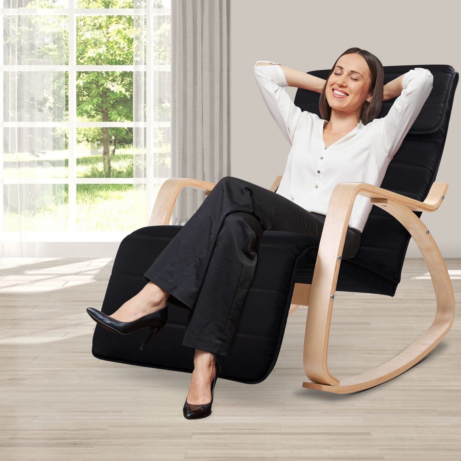 Artiss Rocking Armchair Footrest Nursing Black Afton-Armchairs-PEROZ Accessories