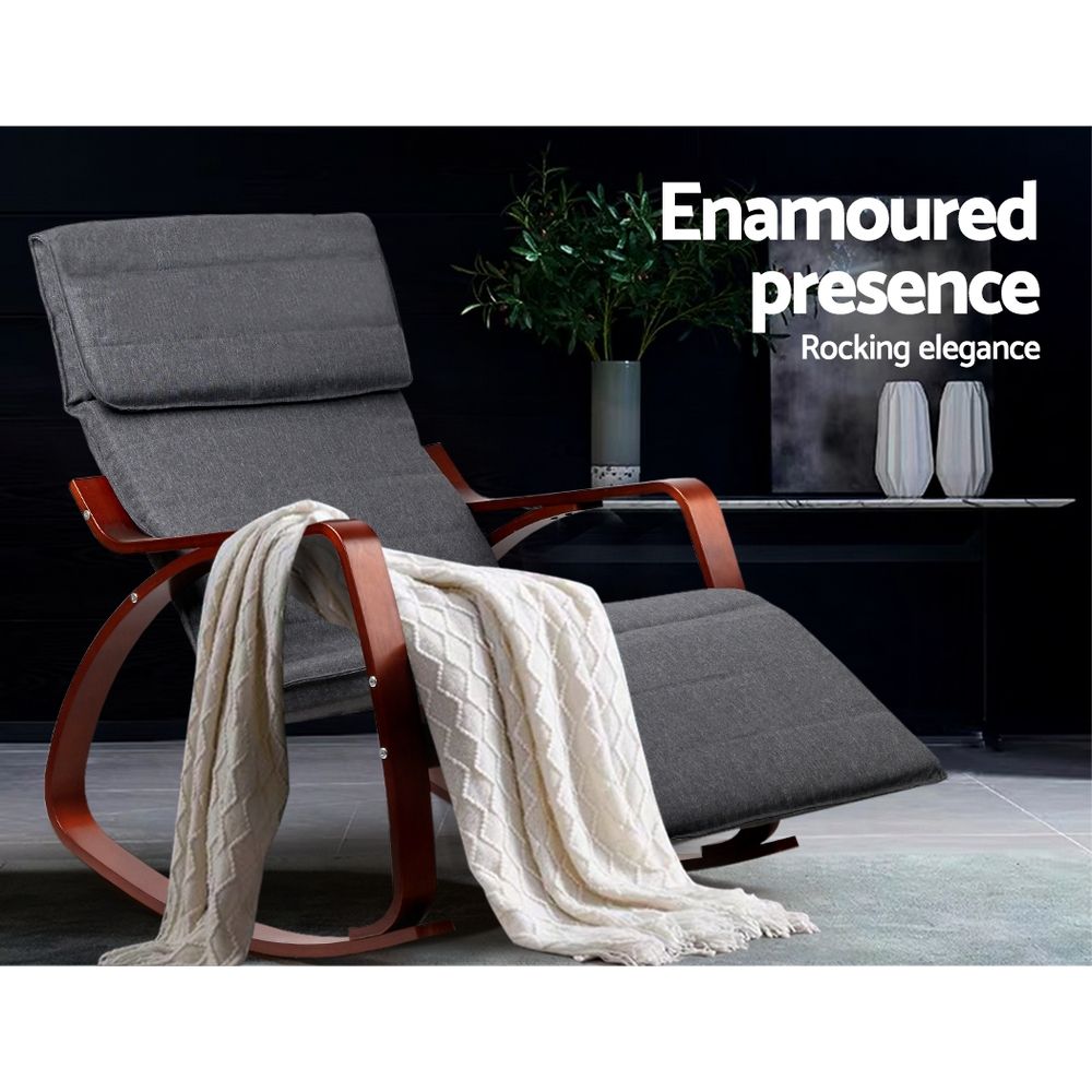 Artiss Rocking Armchair Footrest Nursing Charcoal Afton-Armchairs-PEROZ Accessories