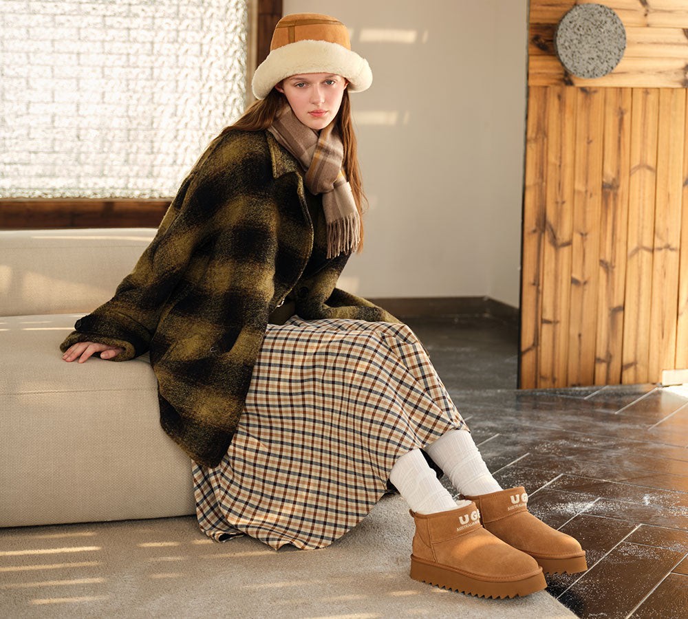 AUSTRALIAN SHEPHERD UGG Boots Sheepskin Wool Ankle Platform Helia