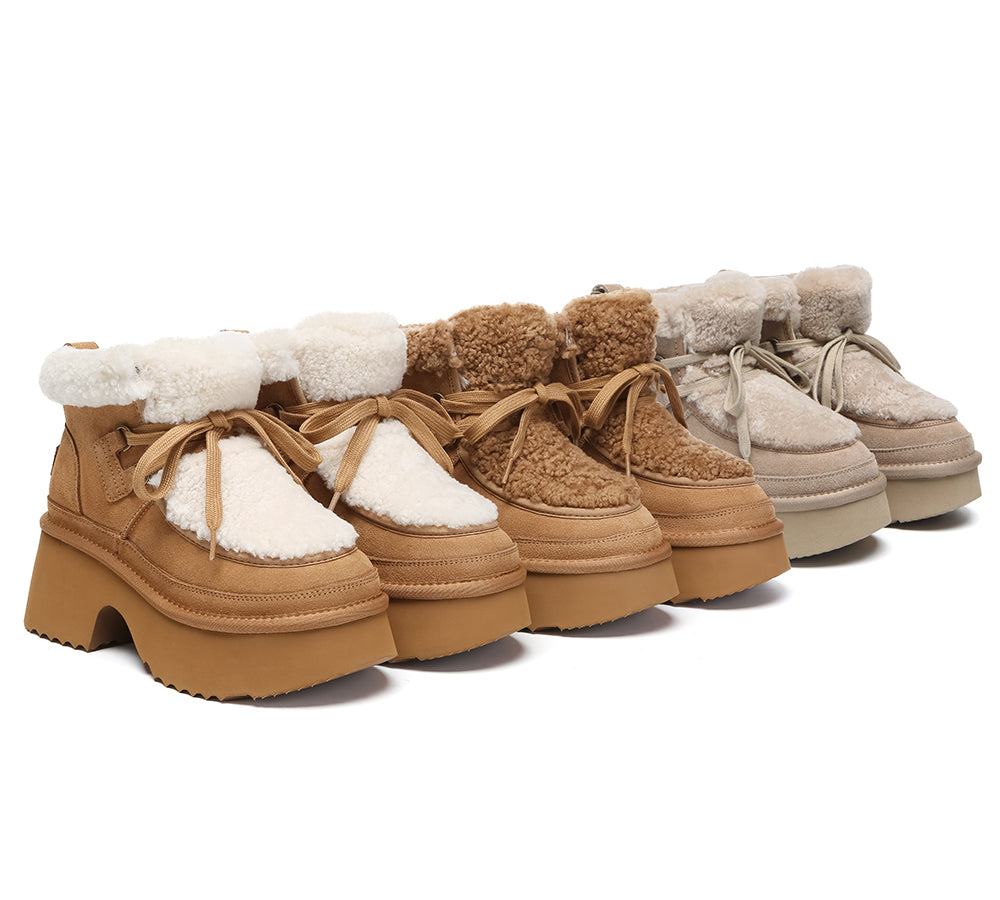 AUSTRALIAN SHEPHERD® UGG Boots Women Sheepskin Wool Lace Up Chunky Platform Bumpy-PEROZ Accessories
