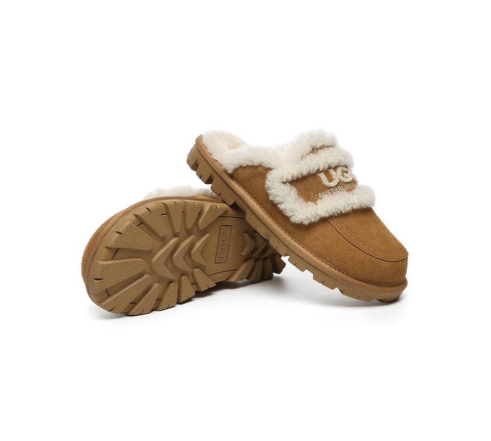 AUSTRALIAN SHEPHERD UGG Slippers Men Sheepskin Wool Large Size Rilee-UGG Slippers-PEROZ Accessories