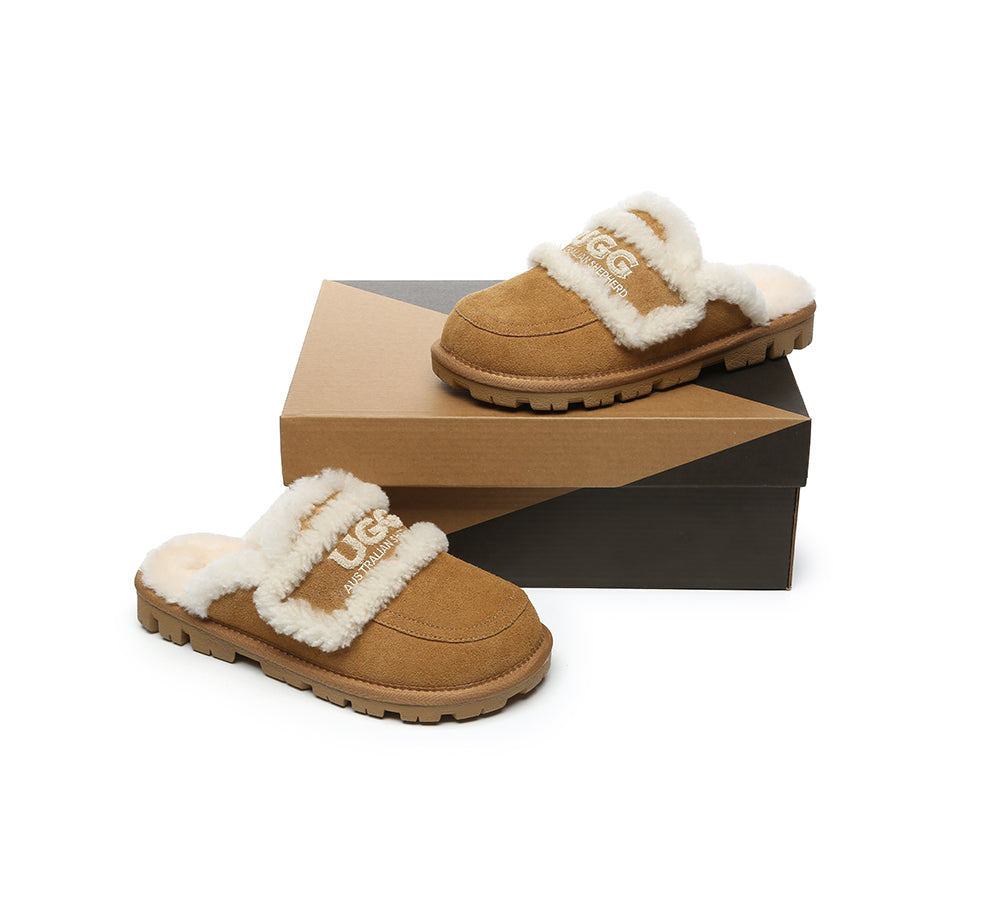 AUSTRALIAN SHEPHERD UGG Slippers Men Sheepskin Wool Large Size Rilee-UGG Slippers-PEROZ Accessories