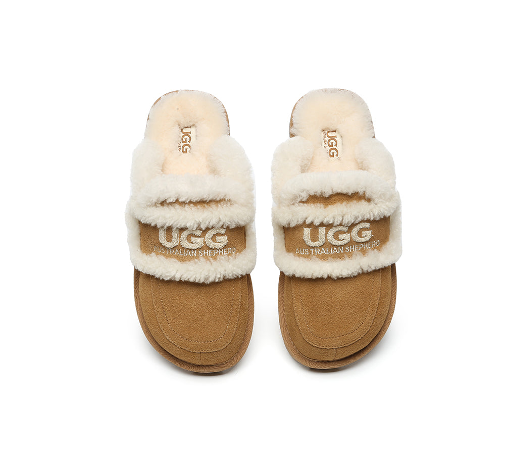 AUSTRALIAN SHEPHERD UGG Slippers Men Sheepskin Wool Large Size Rilee-UGG Slippers-PEROZ Accessories