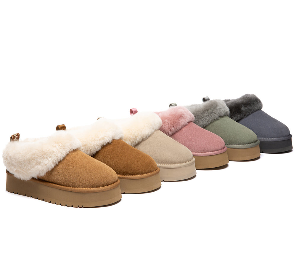 AUSTRALIAN SHEPHERD UGG Slippers Sheepskin Wool Collar Ankle Platform Glacial-UGG Slippers-PEROZ Accessories