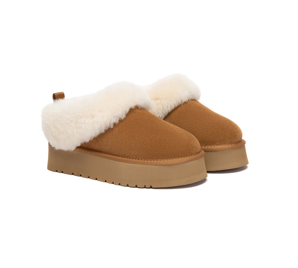 AUSTRALIAN SHEPHERD UGG Slippers Sheepskin Wool Collar Ankle Platform Glacial-UGG Slippers-PEROZ Accessories