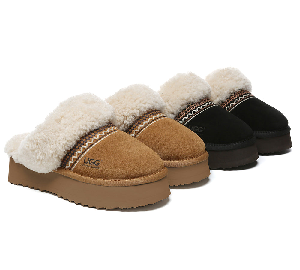 AUSTRALIAN SHEPHERD® UGG Slippers Sheepskin Wool Knitted Platform Isle-PEROZ Accessories