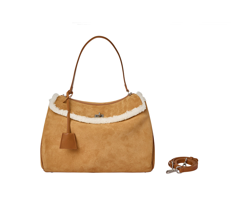 AUSTRALIAN SHEPHERD Women Fluffy Wool Adjustable Strap Over Shoulder Tote Bag Duwel-Bags-PEROZ Accessories