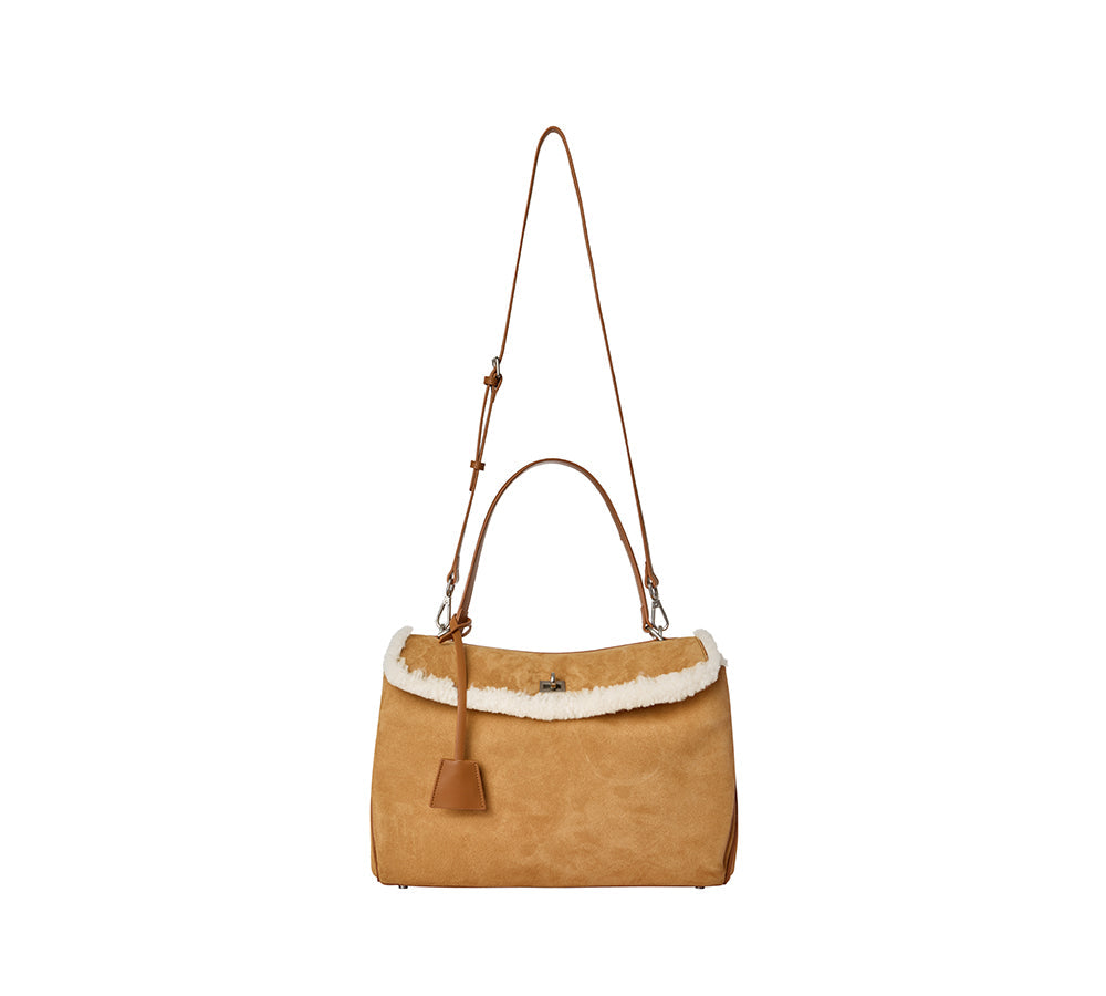 AUSTRALIAN SHEPHERD Women Fluffy Wool Adjustable Strap Over Shoulder Tote Bag Duwel-Bags-PEROZ Accessories