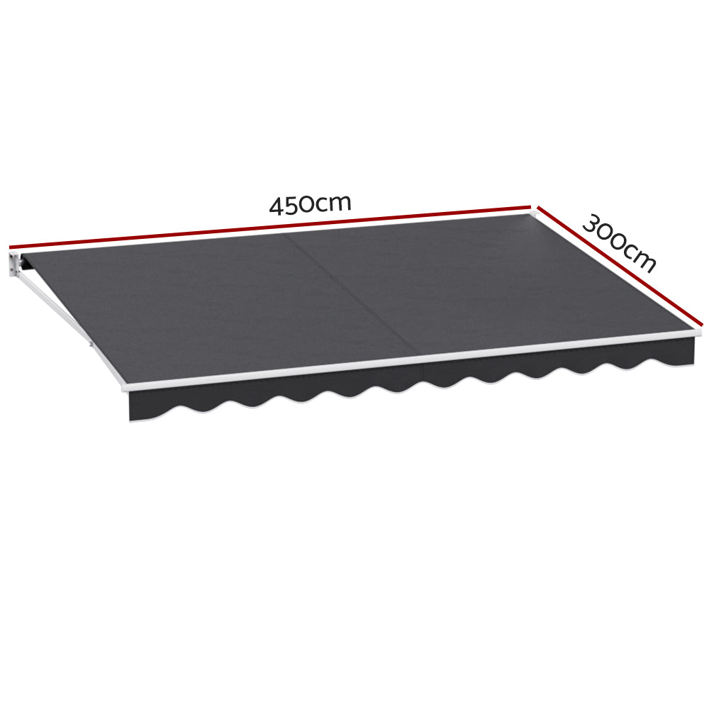 Instahut Retractable Folding Arm Awning Manual Sunshade 4.5Mx3M Grey-Home & Garden > Shading-PEROZ Accessories