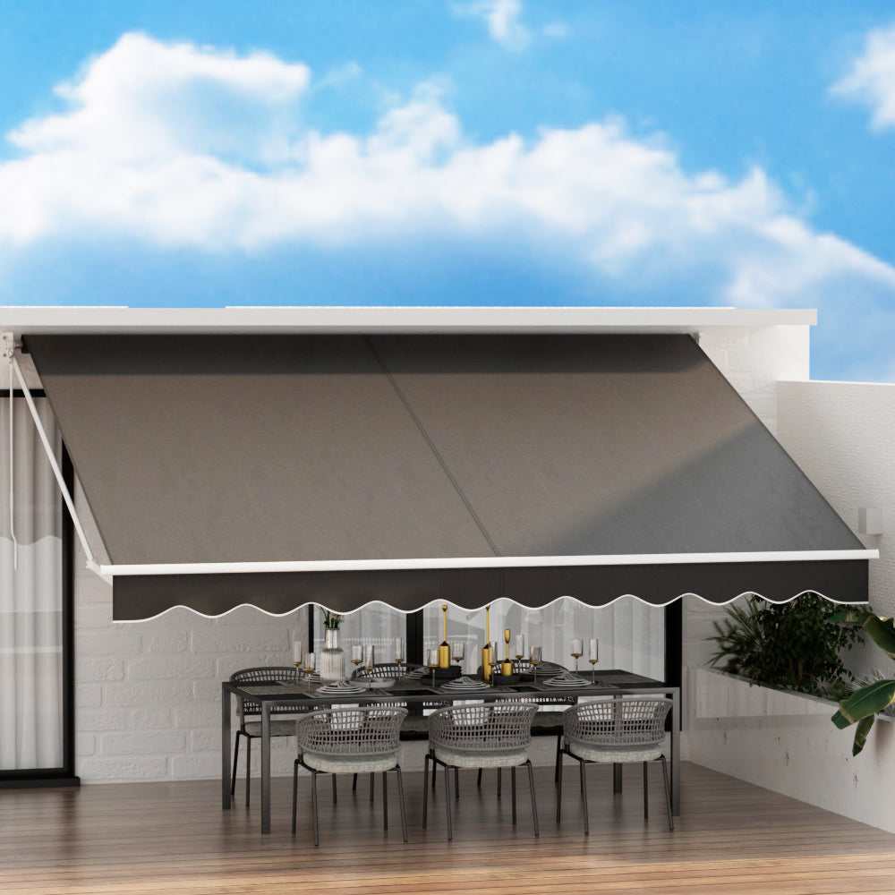 Instahut Retractable Folding Arm Awning Manual Sunshade 4.5Mx3M Grey-Home & Garden > Shading-PEROZ Accessories
