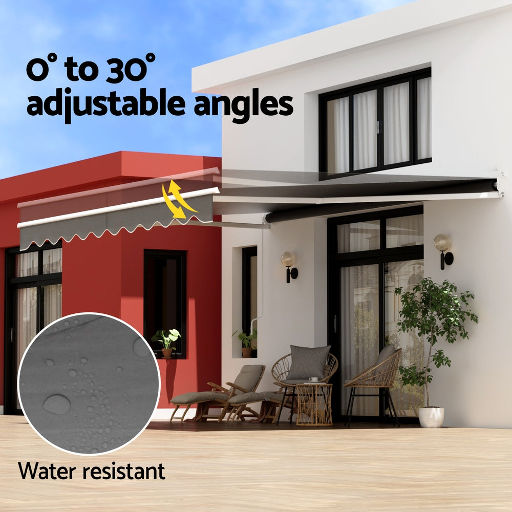 Instahut Retractable Folding Arm Awning Manual Sunshade 4.5Mx3M Grey-Home & Garden > Shading-PEROZ Accessories